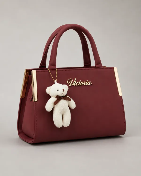 Maroon_Structured_Handbag_With_Teddy_Bear_Charm