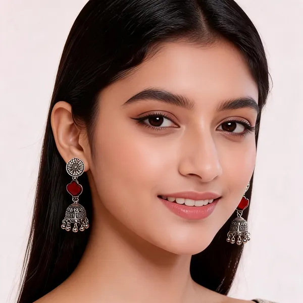 Red_And_Silver_Alloy_Earrings_For_Women