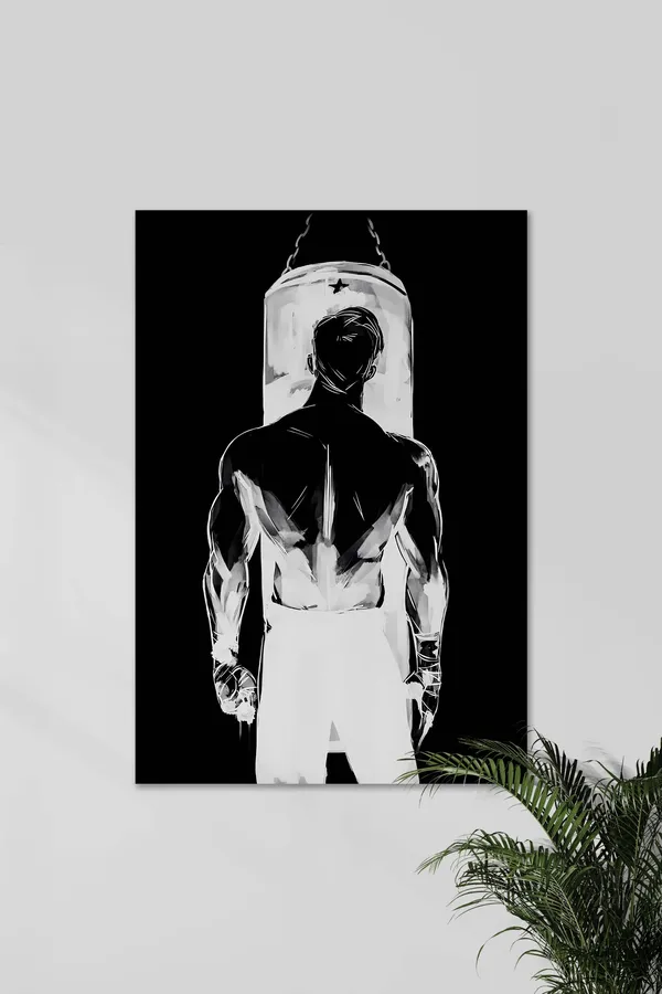 Black_And_White_Boxer_Punching_Bag_Poster_Wall_Art