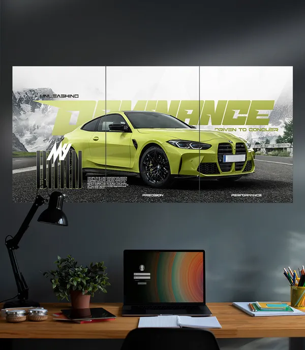 Automotive_Green_Sports_Car_Triptych_Wall_Art