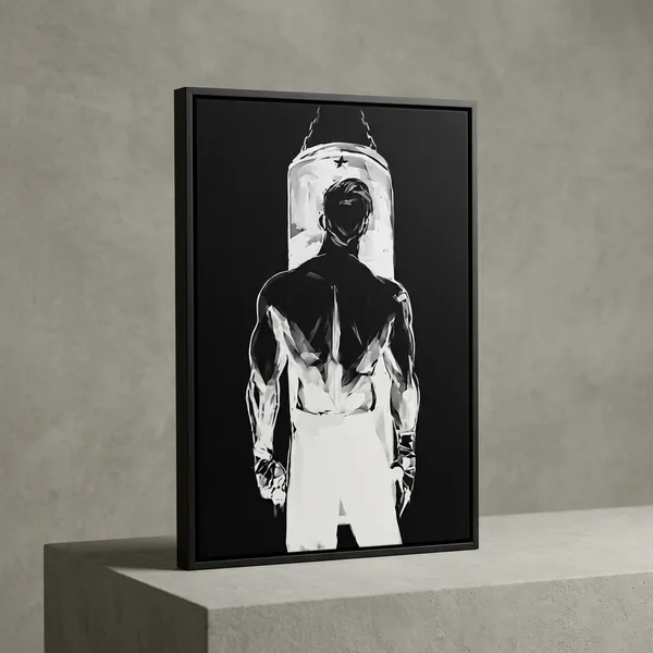 Black_And_White_Boxer_Punching_Bag_Poster_Wall_Art