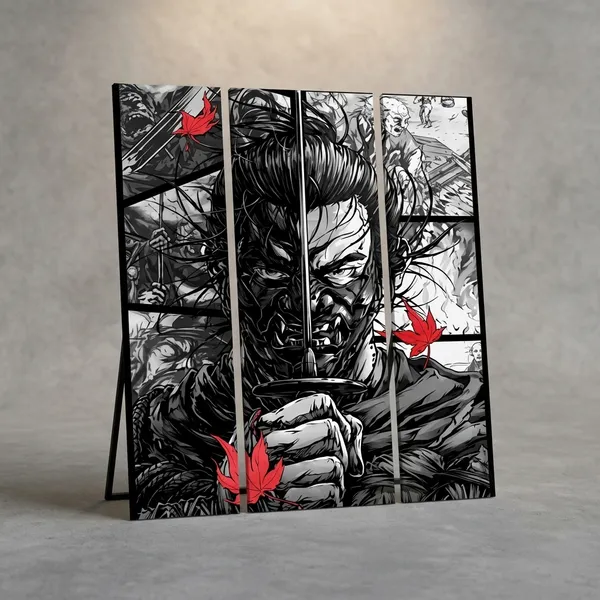 Monochrome_Samurai_Warrior_Wall_Art_With_Red_Maple_Accents