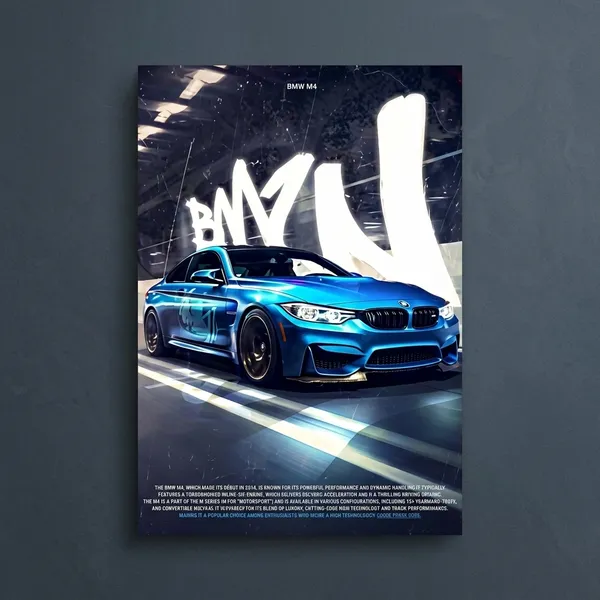 Bmw_M4_Blue_Sports_Car_Wall_Poster