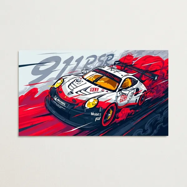 White_Porsche_911_Rsr_Racing_Car_Poster_With_Red_Graphic