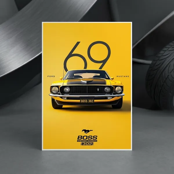 Mustang_Neon_Sports_Car_,_1969_Ford_Mustang_Boss_302_Yellow_Vintage_,_Mercedes-Amg_Petronas_Formula_One_Team_And_Toyota_Supra_Mk4_Red_Sports_Car_Wall_Art_Poster,__Pack_of_4