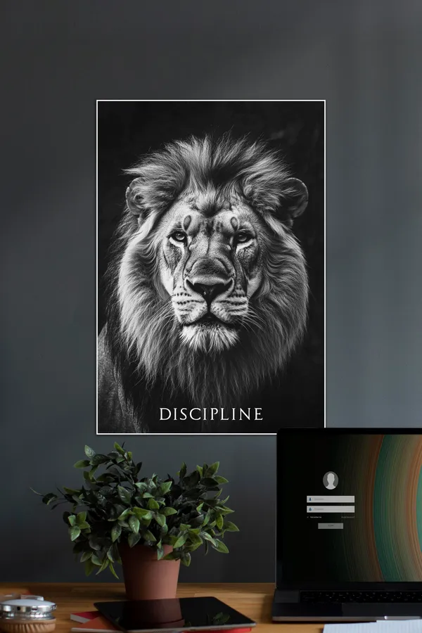 Black_And_White_Lion_Discipline_Motivational_Wall_Art_Poster