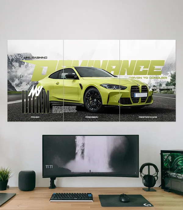Automotive_Green_Sports_Car_Triptych_Wall_Art