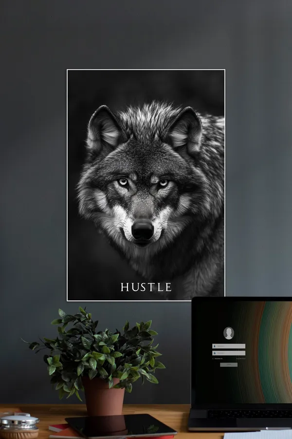 Hustle_Wolf_Motivational_Black_And_White_Wall_Art_Poster