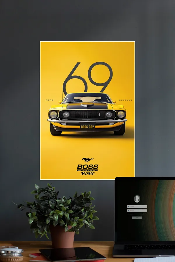Mustang_Neon_Sports_Car_,_1969_Ford_Mustang_Boss_302_Yellow_Vintage_,_Mercedes-Amg_Petronas_Formula_One_Team_And_Toyota_Supra_Mk4_Red_Sports_Car_Wall_Art_Poster,__Pack_of_4
