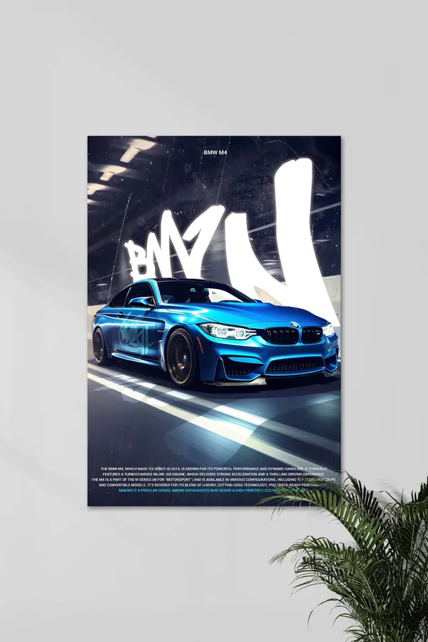 Bmw_M4_Blue_Sports_Car_Wall_Poster