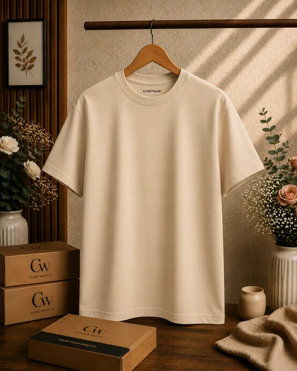 Beige_Cotton_Front_Print_T-Shirt_For_Men