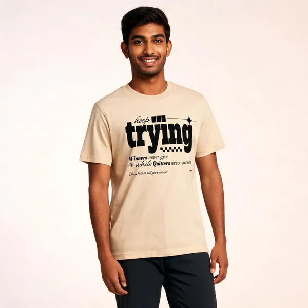 Beige_Cotton_Front_Print_T-Shirt_For_Men
