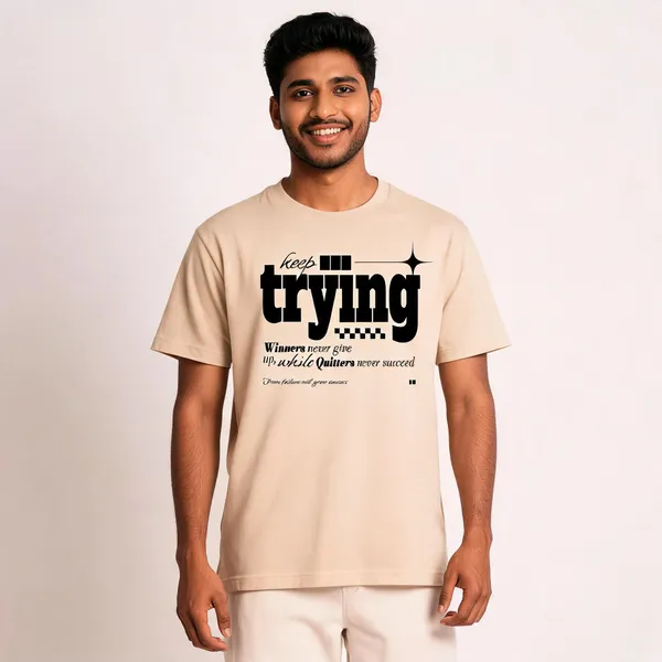 Beige_Cotton_Front_Print_T-Shirt_For_Men