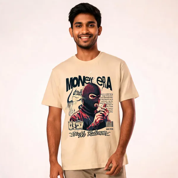 Beige_Cotton_Front_Print_T-Shirt_For_Men