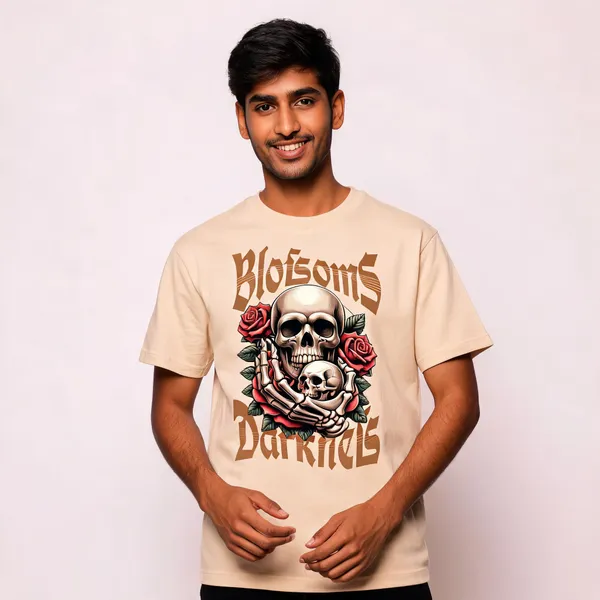 Beige_Cotton_Front_Print_T-Shirt_For_Men