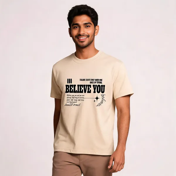 Beige_Cotton_Front_Print_T-Shirt_For_Men