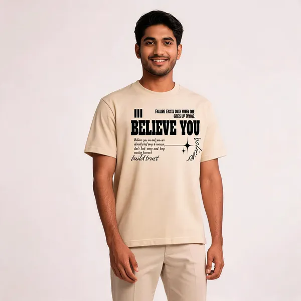 Beige_Cotton_Front_Print_T-Shirt_For_Men