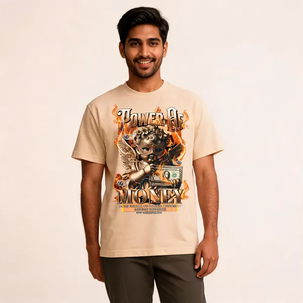 Beige_Cotton_Front_Print_T-Shirt_For_Men