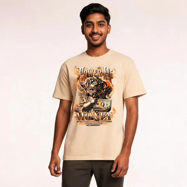 Beige_Cotton_Front_Print_T-Shirt_For_Men