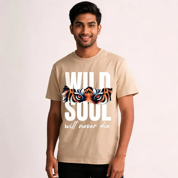 Beige_Cotton_Front_Print_T-Shirt_For_Men
