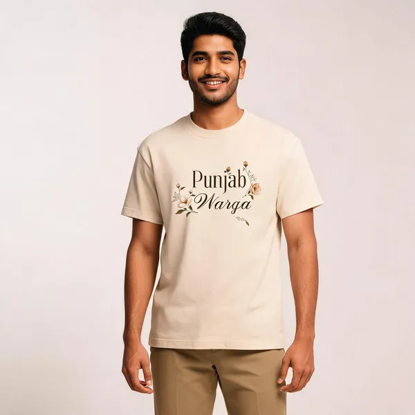 Beige_Cotton_Front_Print_T-Shirt_For_Men