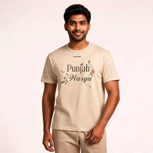 Beige_Cotton_Front_Print_T-Shirt_For_Men