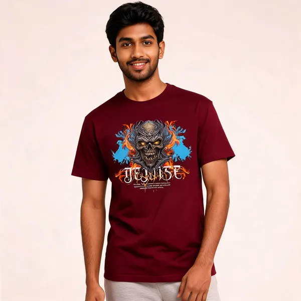 Maroon_Cotton_Front_Print_T-Shirt_For_Men
