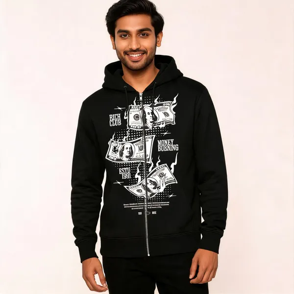 Black_Cotton_Front_Print_Hoodie_For_Men
