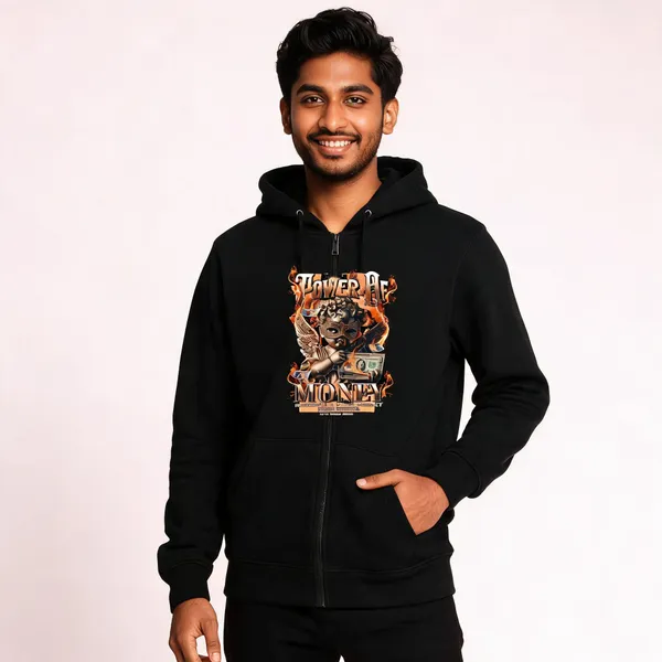 Black_Cotton_Front_Print_Hoodie_For_Men