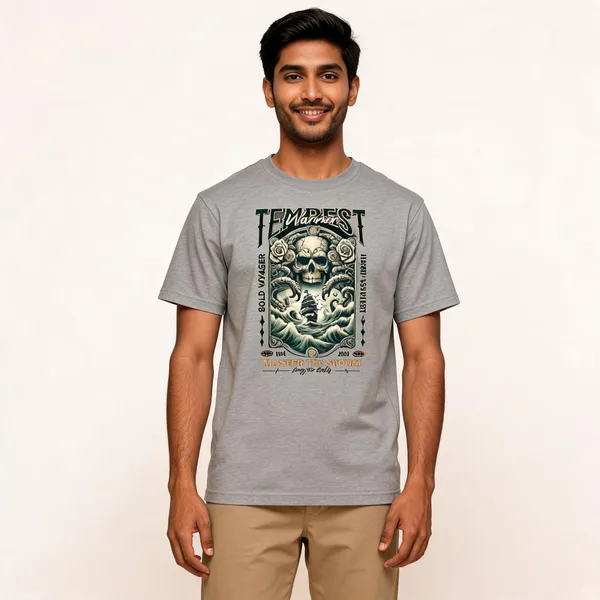 Grey_Cotton_Front_Print_T-Shirt_For_Men