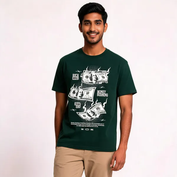 Green_Cotton_Front_Print_T-Shirt_For_Men