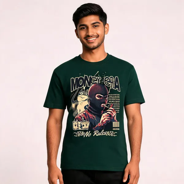Green_Cotton_Front_Print_T-Shirt_For_Men