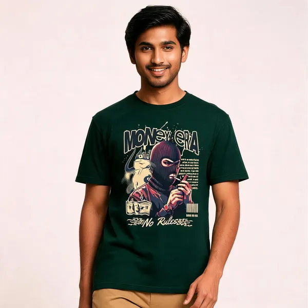 Green_Cotton_Front_Print_T-Shirt_For_Men