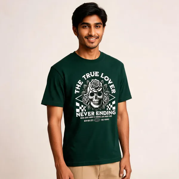 Green_Cotton_Front_Print_T-Shirt_For_Men