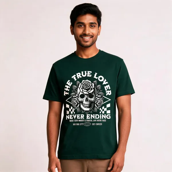 Green_Cotton_Front_Print_T-Shirt_For_Men