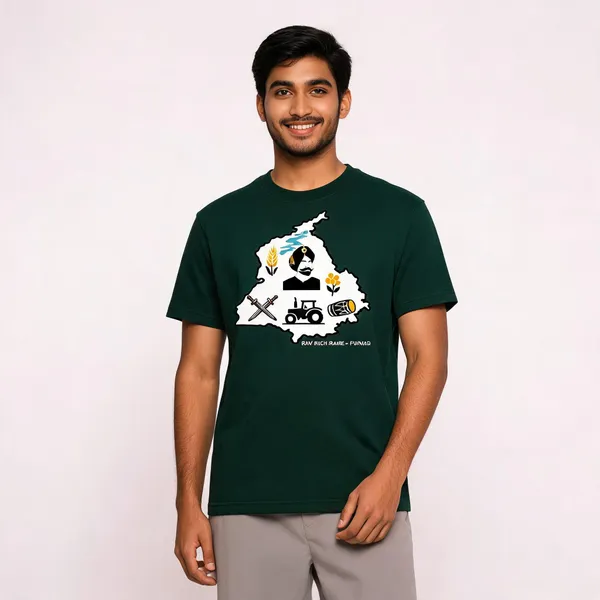 Green_Cotton_Front_Print_T-Shirt_For_Men