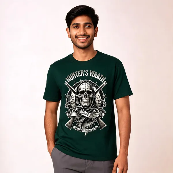 Green_Cotton_Front_Print_T-Shirt_For_Men