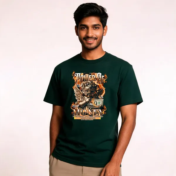 Green_Cotton_Front_Print_T-Shirt_For_Men