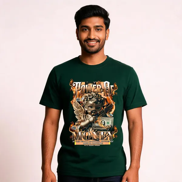 Green_Cotton_Front_Print_T-Shirt_For_Men