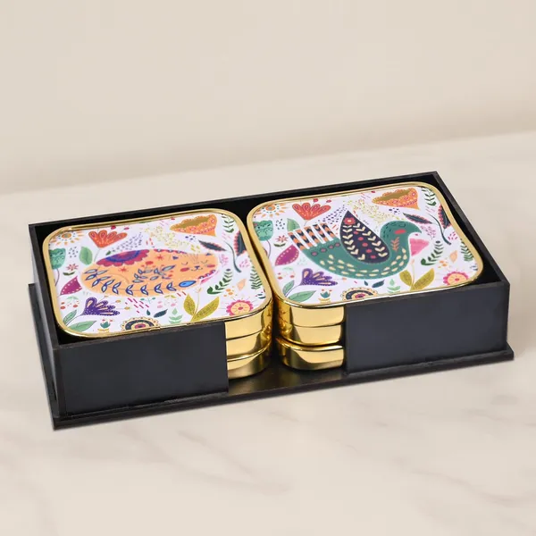 Mdf_Acrylic_Multicolour_Coaster_Set_Of_6