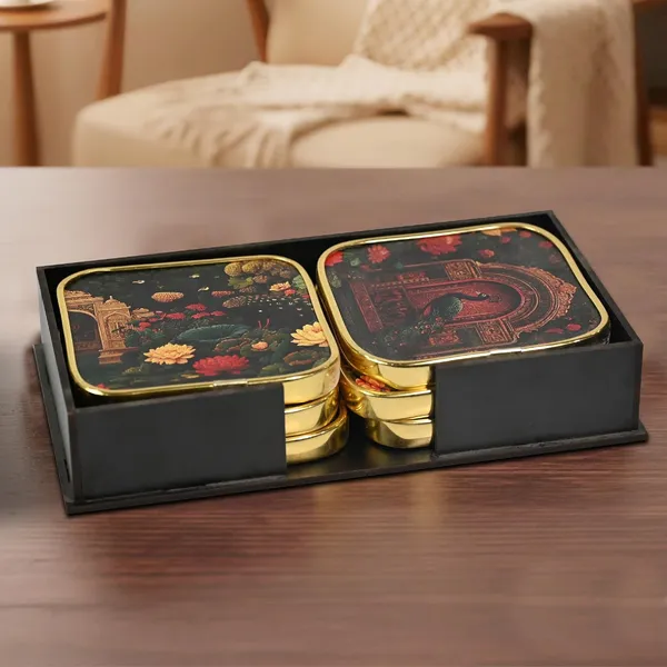 Mdf_Acrylic_Multicolour_Coaster_Set_Of_6