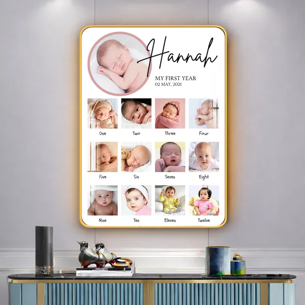 Mdf_Acrylic_Golden_Edge_Baby_First_Year_Collage_Frame