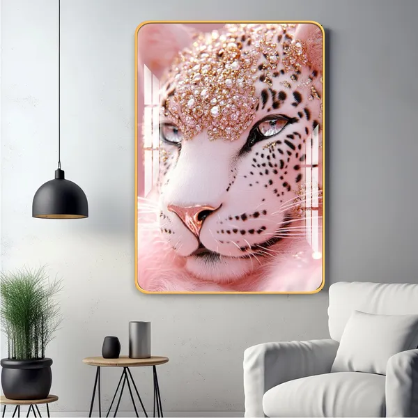 Mdf_Acrylic_Golden_Edge_Pink_Leopard_Wall_Mounted_Photo_Frame