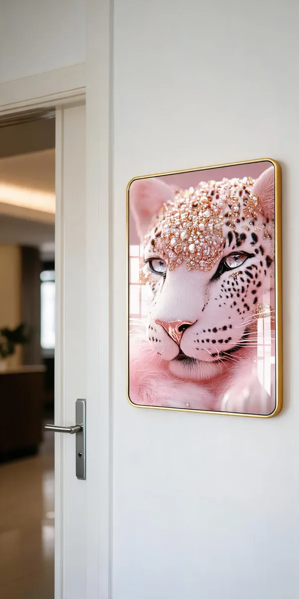 Mdf_Acrylic_Golden_Edge_Pink_Leopard_Wall_Mounted_Photo_Frame