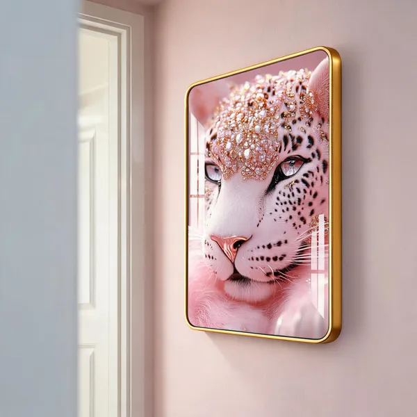 Mdf_Acrylic_Golden_Edge_Pink_Leopard_Wall_Mounted_Photo_Frame
