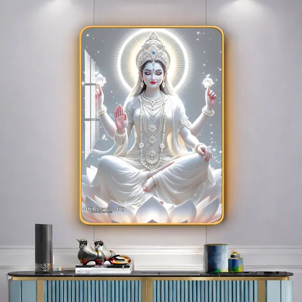 Mdf_Acrylic_Religious_Saraswati_Mata_Golden_Edge_Wall_Mounted_Frame