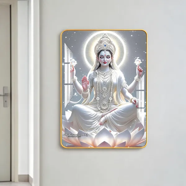 Mdf_Acrylic_Religious_Saraswati_Mata_Golden_Edge_Wall_Mounted_Frame