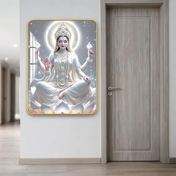 Mdf_Acrylic_Religious_Saraswati_Mata_Golden_Edge_Wall_Mounted_Frame