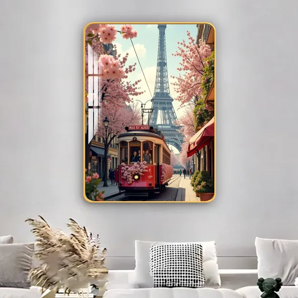 Mdf_Acrylic_Decorative_Paris_Eiffel_Tower_Golden_Edge_Wall_Mounted_Frame