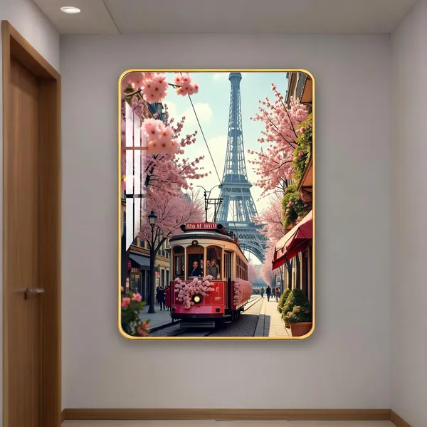 Mdf_Acrylic_Decorative_Paris_Eiffel_Tower_Golden_Edge_Wall_Mounted_Frame
